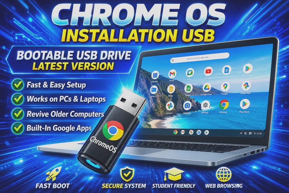 ChromeOS Flex Bootable Installer USB PC Laptop Mac Fast Setup Drive USB Bootable - Image 1 of 1