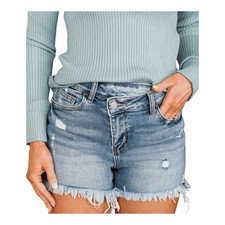 Vervet Rebecca High Rise Criss Cross Frayed Hem Distressed Jean Shorts Medium