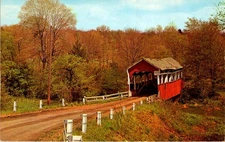 1950s Somerset County PA Covered Bridge Postcard Dexter Press Linen Rockwood
