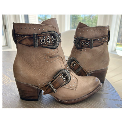 Freebird By Steven Selina Brown Leather Ankle Boots Studded Buckle Zip 8
