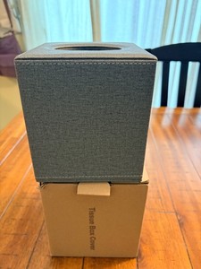 NIB $15 Leather Flip & Magnetic Bottom Tissue Box Cover, Gray, Square Box