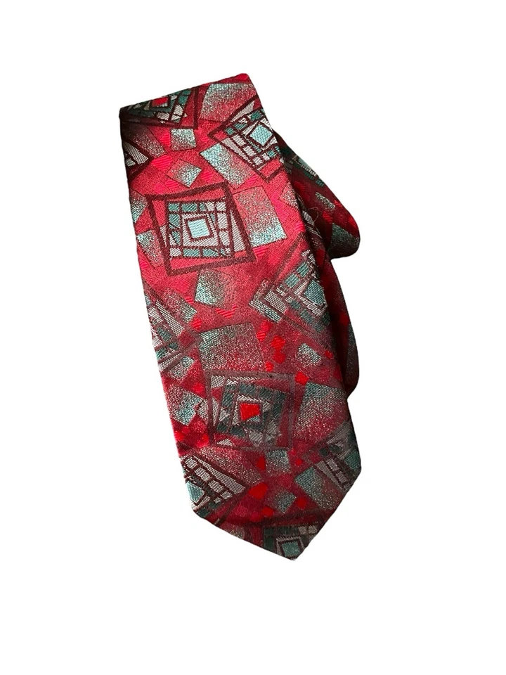 特使复古红色艺术装饰原子几何图案金属摇滚领带 — 第 4/4 张图片