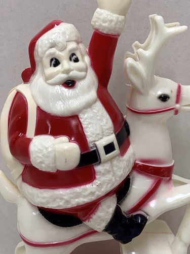 Vintage Christmas Hard Plastic Santa Claus On Reindeer On Rooftop Bank Light HTF - Picture 5 of 10