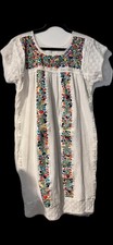 Vintage 100 Cotton Manta Floral Embroidered Mexican Folk Maxi Dress Sm-Med.