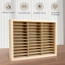 36 Grids Wall Mounted Wooden CD Storage Shelf Cassette Tape Holder Display Rack
