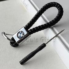 BMW Logo Black Weave Calf Leather Keychain US Seller Free Shipping