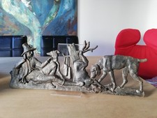 SHW Eisenrelief Jagdszene Wandskulptur Massiver Kunst Reliefguss Jäger u. Beute