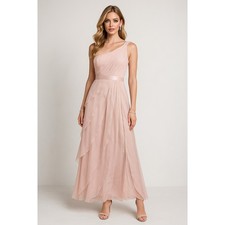 Adrianna Papell Gown Maxi Dress Womens 4 Pink Layered Evening Wedding Bridesmaid