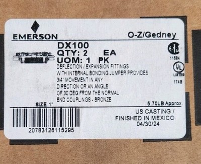 (2-New In Box) O-Z Gedney DX-100, 1'' Expansion Deflection Fitting IMC/Rigid 2pcs