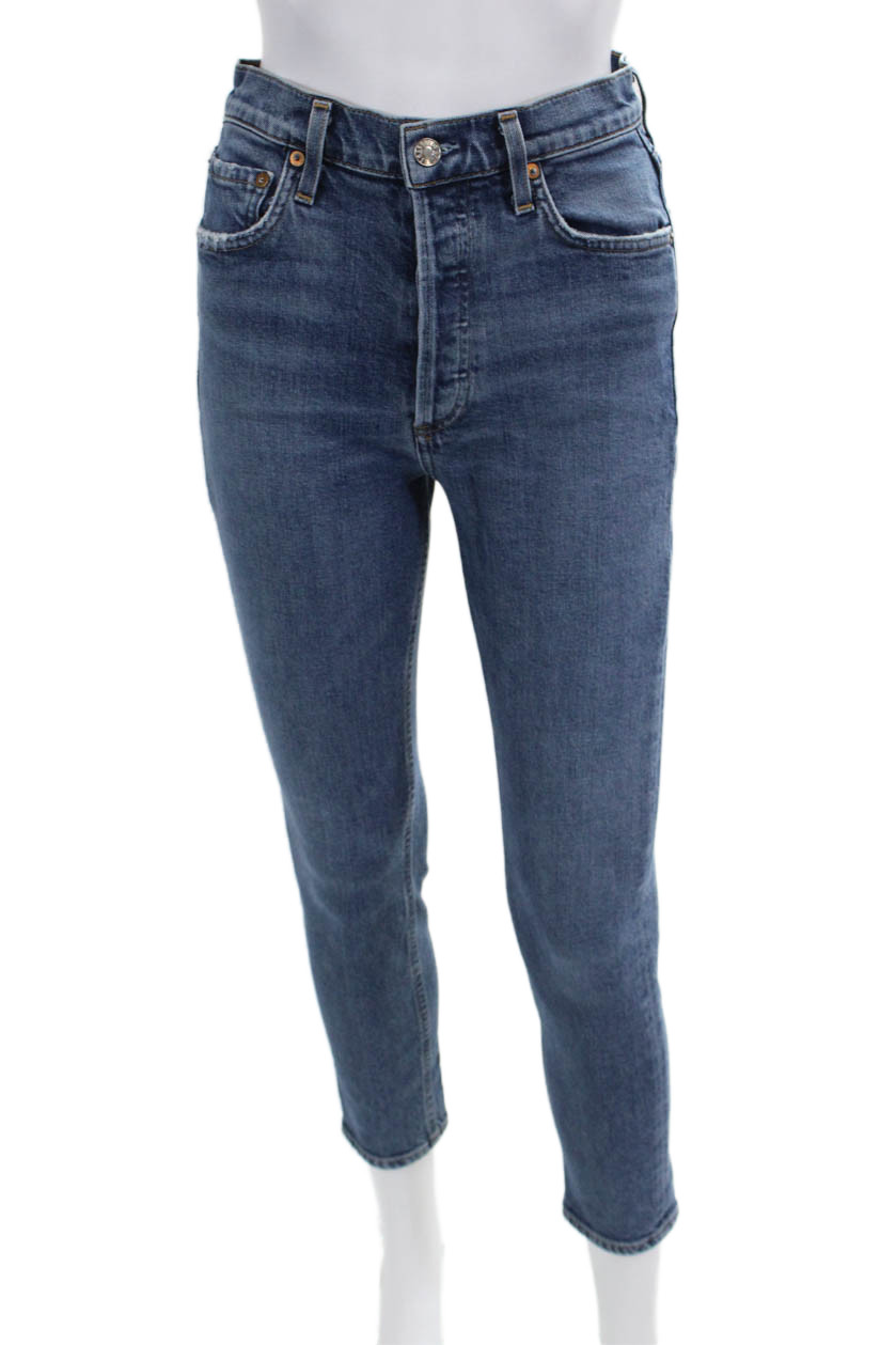Agolde Women Skinny Cropped Ankle Jeans Blue High Rise Size 26Free Shipping in US $100+ Orders | $6.95 Orders Below