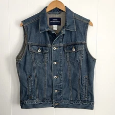 Vintage Denim Jean Vest Jacket Men’s M Blue Button Up Pockets Grunge Punk 90s