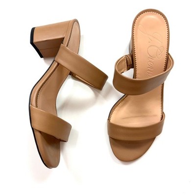 J. Crew Two Strap Simple Sandals Nude Leather Block Heels 7.5