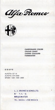 Alfa Romeo Alfetta GT GTV & Spider Exterior Colours 1977-1978 UK Market Brochure
