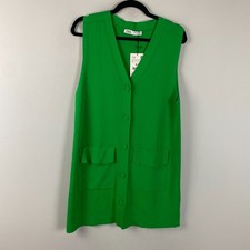 Zara Green Knit Mini Dress Size Small Pockets Button Front Sleeveless