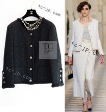 CHANEL 21PF 2021 Black CC Logo Metiers D’art Wool Silk Jacket 34 36 US2 4