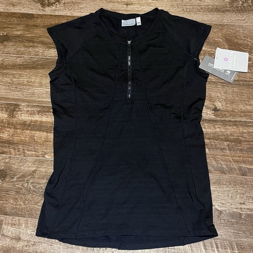 Canotta Athleta Pacifica donna media nera 1/2 zip UPF elasticizzata attiva outdoor - Foto 1 di 13