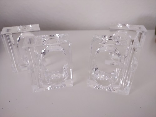 Set Of 4 Pier 1 Napkin Rings Clear Square Art Deco Modern Kitchen Dining