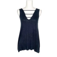 American Eagle Navy Ribbed Caged Tank Top Womens Small