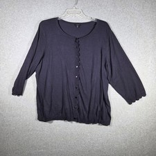 Talbots Cardigan Sweater Womens Plus 3X Navy Blue Scallop Trim 3/4 Sleeve