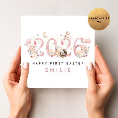 Personalisierte erste Osterkarte - 2026 Osterkörbchen Geschenk für kleines Mädchen