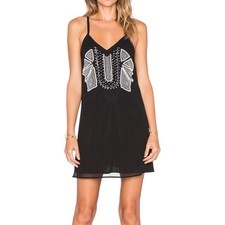 NBD x Revolve Women's Dress City of Night Black Beaded Pearls Slip Babydoll