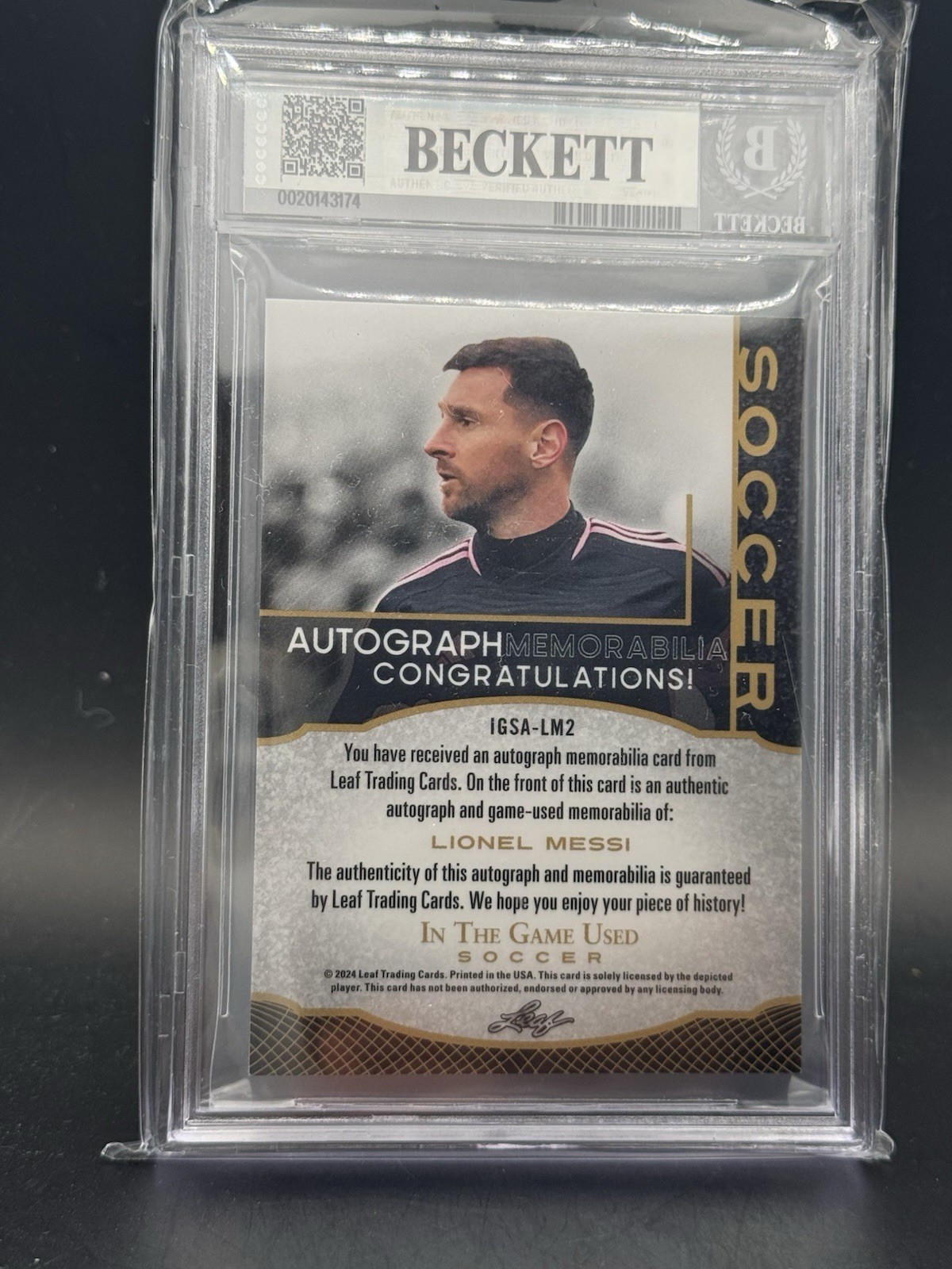 Lionel Messi 2024 Leaf ITG Game Used Patch Auto Rainbow /15 BGS 8 Argentina view 6