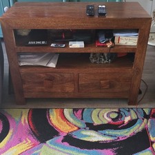 Brown Medium Wood TV Stand with Open Storage, 2 Drawers, 2 Shelves & Cable Mgmt