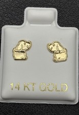 14k Gold New Condition Gold Dainty Puppy Dog Stud Earrings Comfort Backs