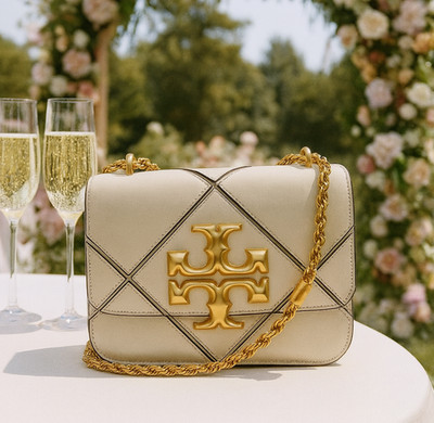 NEW Tory Burch Eleanor Cream Diamond Quilt Leather Small Shoulder