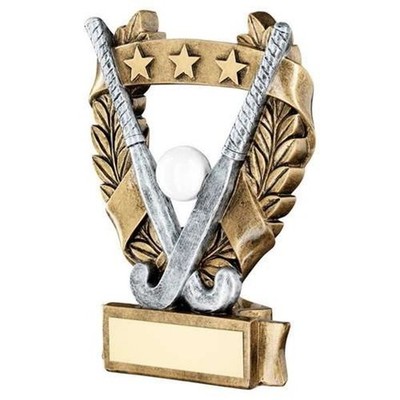 HOCKEY POKAL - HOCKEYSTICK KRANZ AUSZEICHNUNG - ALTGOLD - GRATIS GRAVUR -190mm