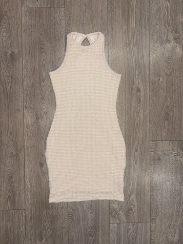 SHEIN XS Textured Knit Bodycon Mini Dress Cream Sleeveless