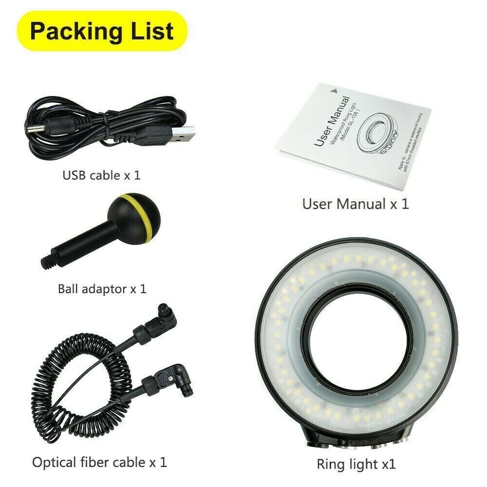 Seafrogs SL-108 40m Waterproof Macro Ring Flash Light 1200 LM Rechargeable Light