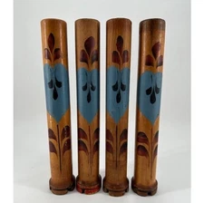 Large 4 Vtg   Wooden Thread Sewing Spool Primitive Bobbin 11” Hand  Painted 1993