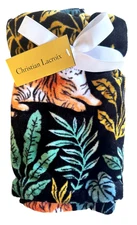 TIGER JUNGLE LEAVES Christian LaCroix BLACK BATHROOM HAND TOWELS (2-Pc Set) New!