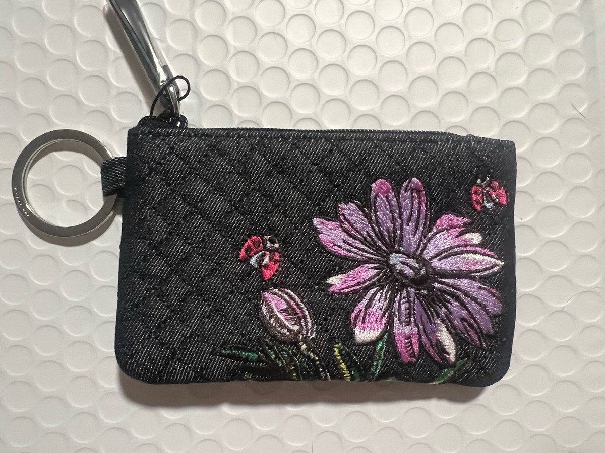 Vera Bradley Iconic Zip ID ~Denim Navy~ Key Ring ~Embroidered