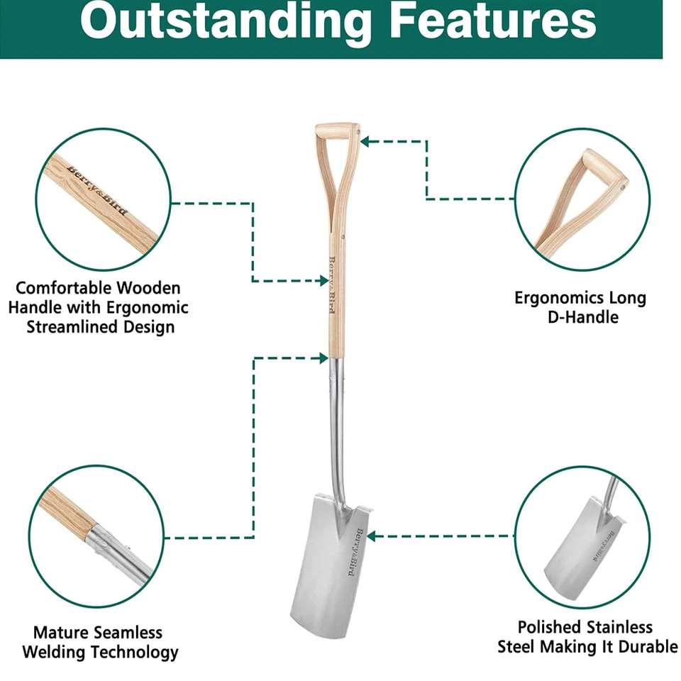 Berry&Bird 2PCS Digging Spade 43" Stainless Steel Garden Border Spade D-Handle - Image 3 of 4