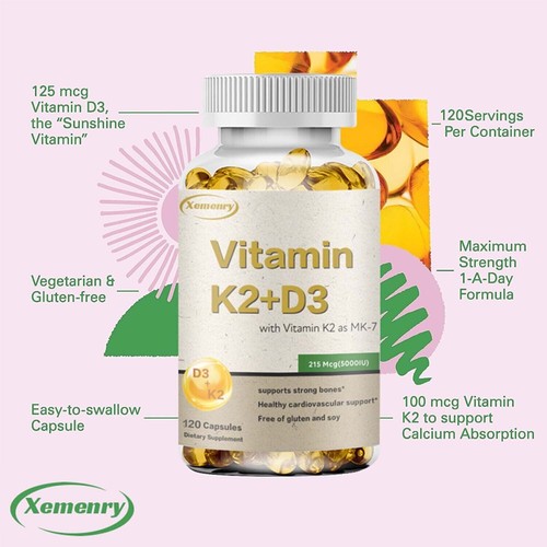 Cápsulas de vitamina K2 + D3 5000 UI - Extra fuerza para la salud ósea y - Foto 5 di 14