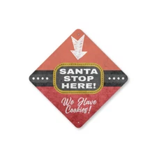 Santa Stop Here Diamond Metal Sign