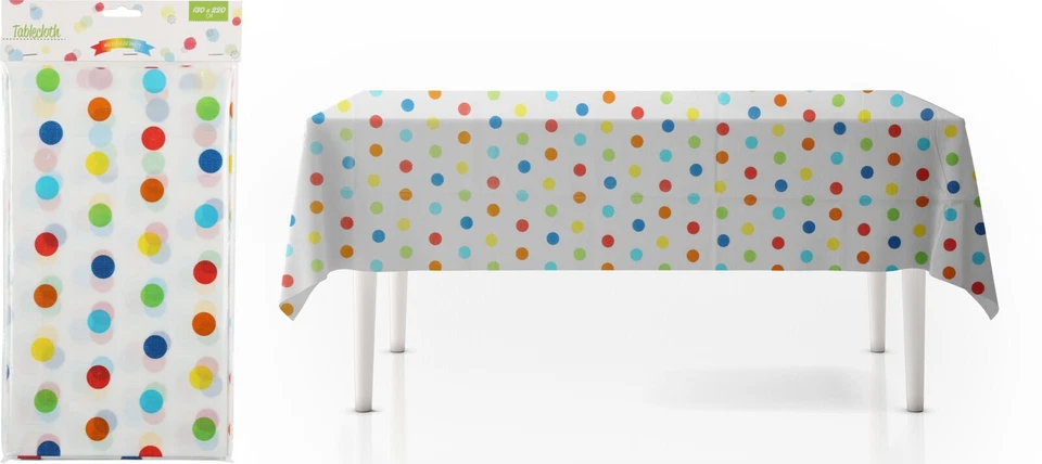 Polka Dot Table Cloth Reusable Colourful Rectangle Table Party Kitchen 130X220CM - Image 3 of 4