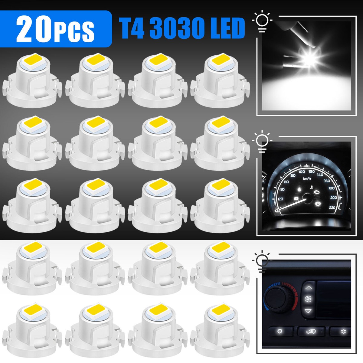 20x White T4 T4.2 Neo Wedge LED Dash Switch A/C Climate Control