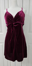 Morgan & Co Spaghetti Strap Twist Front Velvet Mini Dress - Wine Red-Med NWT