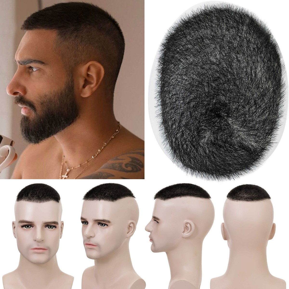 USA Mens Toupee Hairpiece Fine Human Hair System Replacement PU Skin Men  Top Wig