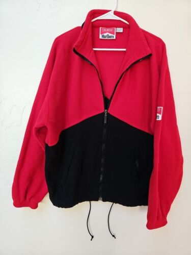 Vintage 90s Marlboro Unlimited Zip Up Fleece Jacket L Black Red Vintage - Bild 3 von 11