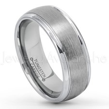 Brushed Dome Tungsten Wedding Band - Mens Tungsten Carbide Ring Comfort Fit Band