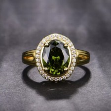 18K Gold Plated Adjustable Birthstone Crystal Green Peridot Ring for Women Gifts