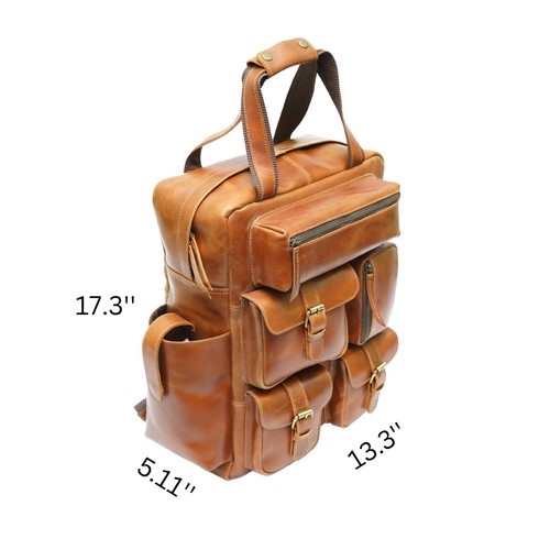 Leather Laptop Backpack for Men Women Large Travel Bag Leather Rucksack Genuine - Picture 12 of 16