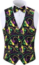 Mardi Gras Vest for Men Purple Green Gold Beads Mask Outfit Waistc...