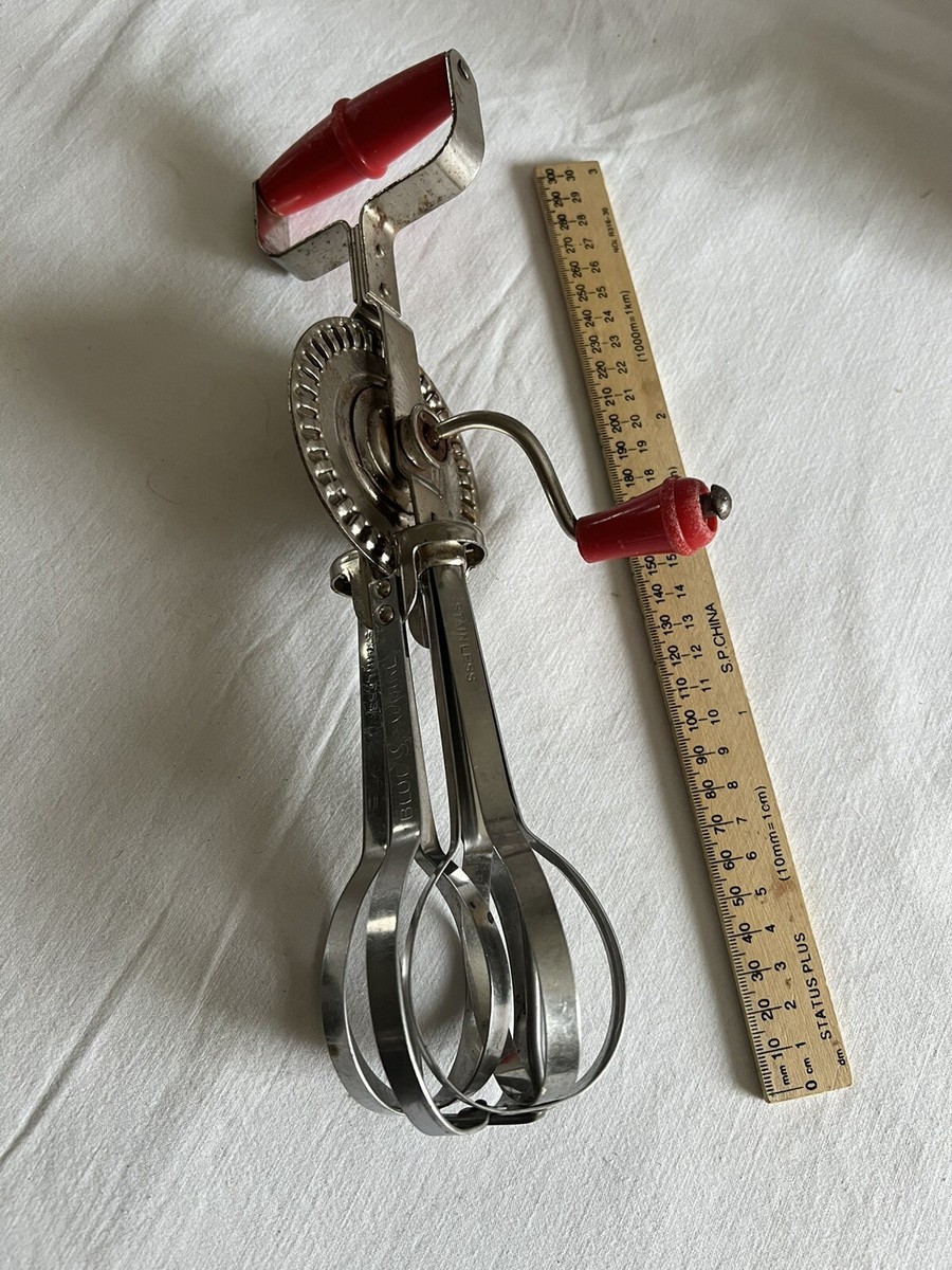 Larger Vintage Blue Whirl Metal Hand Crank Egg Beater Mixer