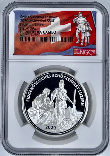2020 Switzerland 50F Swiss Shooting Festival Federal-Luzem Hab-109a NGC PF70UCAM