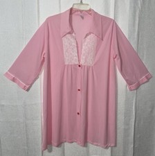 Vintage 1960 s JC Penney Sz L Pink Nylon Nightgown Button Front Lace Detail